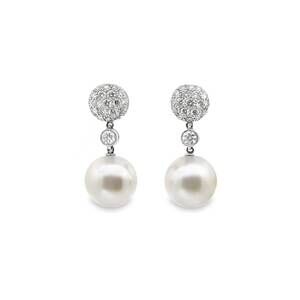 NEW OCTAGON women's pave diamond and pearl drop earrings in white
